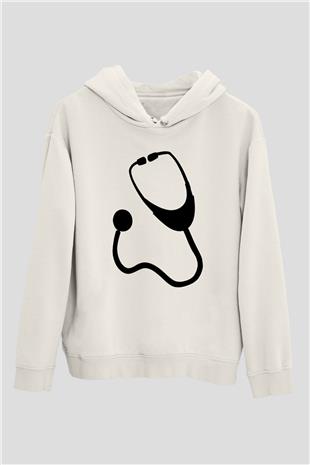 Tıp Bayramı Baskılı Beyaz Unisex Kapüşonlu Sweatshirt