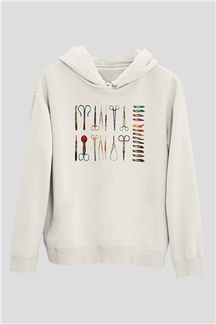 Tıp Bayramı Baskılı Beyaz Unisex Kapüşonlu Sweatshirt