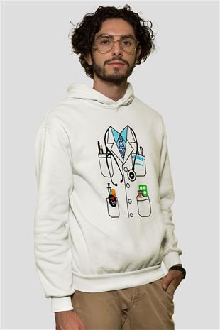 Tıp Bayramı Baskılı Beyaz Unisex Kapüşonlu Sweatshirt