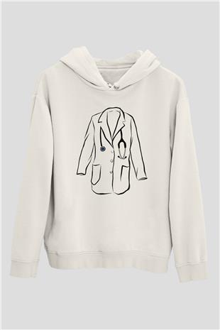 Tıp Bayramı Baskılı Beyaz Unisex Kapüşonlu Sweatshirt