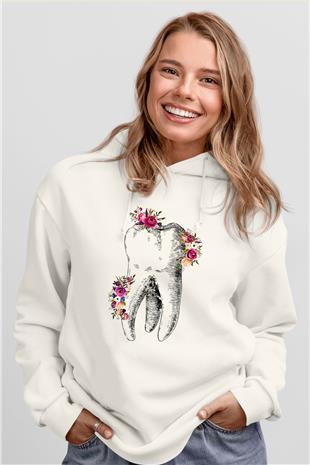 Tıp Bayramı Baskılı Beyaz Unisex Kapüşonlu Sweatshirt