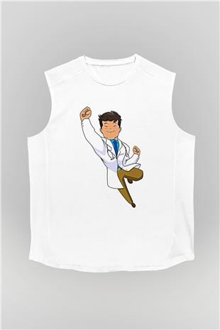Tıp Bayramı Baskılı Beyaz Unisex Kolsuz Tişört - Tshirt
