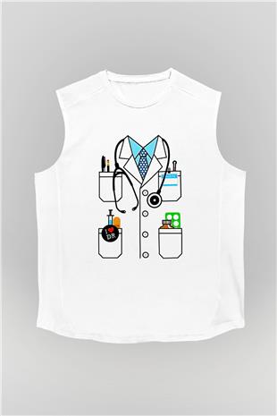 Tıp Bayramı Baskılı Beyaz Unisex Kolsuz Tişört - Tshirt