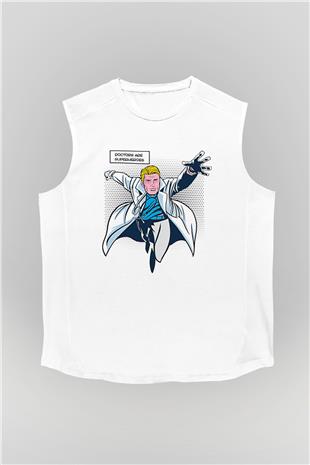 Tıp Bayramı Baskılı Beyaz Unisex Kolsuz Tişört - Tshirt