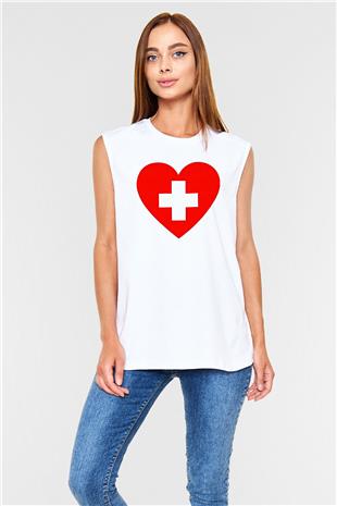 Tıp Bayramı Baskılı Beyaz Unisex Kolsuz Tişört - Tshirt