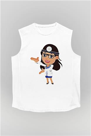 Tıp Bayramı Baskılı Beyaz Unisex Kolsuz Tişört - Tshirt