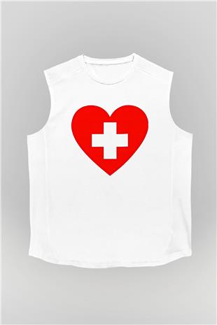 Tıp Bayramı Baskılı Beyaz Unisex Kolsuz Tişört - Tshirt