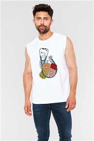 Tıp Bayramı Baskılı Beyaz Unisex Kolsuz Tişört - Tshirt