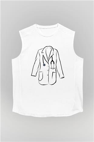Tıp Bayramı Baskılı Beyaz Unisex Kolsuz Tişört - Tshirt