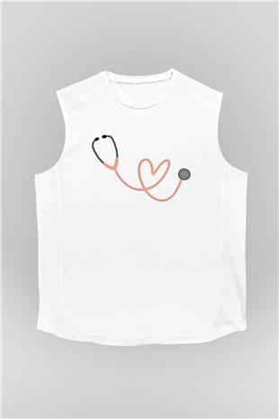 Tıp Bayramı Baskılı Beyaz Unisex Kolsuz Tişört - Tshirt