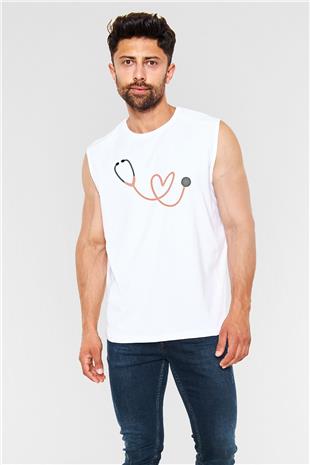 Tıp Bayramı Baskılı Beyaz Unisex Kolsuz Tişört - Tshirt