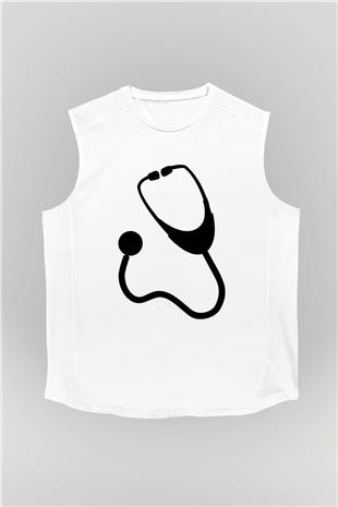 Tıp Bayramı Baskılı Beyaz Unisex Kolsuz Tişört - Tshirt