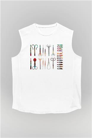 Tıp Bayramı Baskılı Beyaz Unisex Kolsuz Tişört - Tshirt
