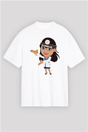 Tıp Bayramı Baskılı Beyaz Unisex Oversize Tişört - Tshirt