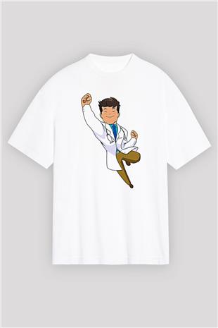 Tıp Bayramı Baskılı Beyaz Unisex Oversize Tişört - Tshirt