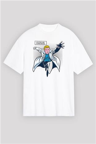 Tıp Bayramı Baskılı Beyaz Unisex Oversize Tişört - Tshirt