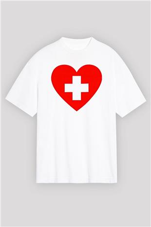 Tıp Bayramı Baskılı Beyaz Unisex Oversize Tişört - Tshirt