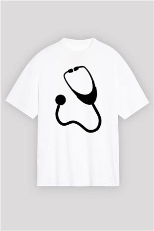 Tıp Bayramı Baskılı Beyaz Unisex Oversize Tişört - Tshirt