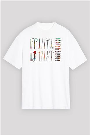 Tıp Bayramı Baskılı Beyaz Unisex Oversize Tişört - Tshirt