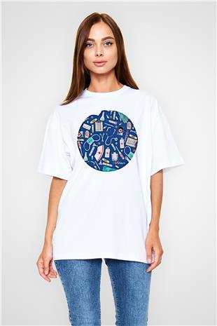 Tıp Bayramı Baskılı Beyaz Unisex Oversize Tişört - Tshirt