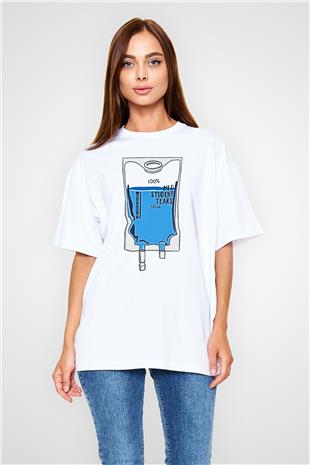 Tıp Bayramı Baskılı Beyaz Unisex Oversize Tişört - Tshirt
