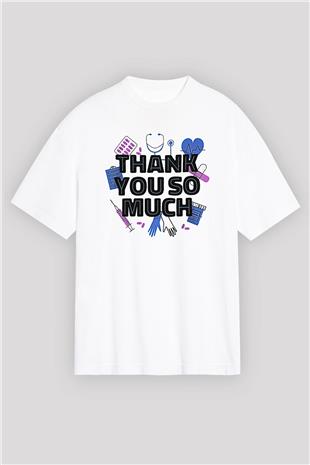 Tıp Bayramı Baskılı Beyaz Unisex Oversize Tişört - Tshirt