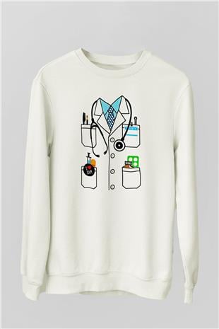 Tıp Bayramı Baskılı Beyaz Unisex Sweatshirt