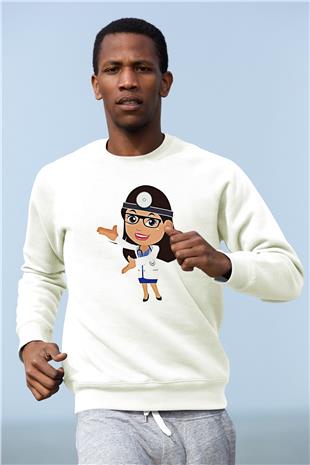 Tıp Bayramı Baskılı Beyaz Unisex Sweatshirt