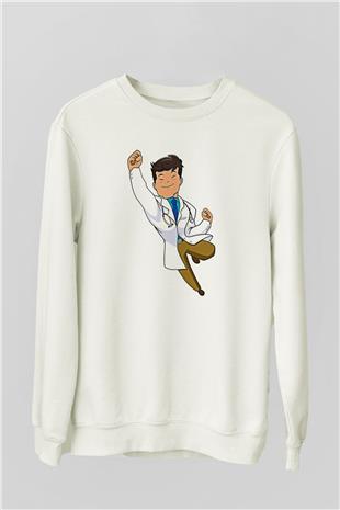 Tıp Bayramı Baskılı Beyaz Unisex Sweatshirt
