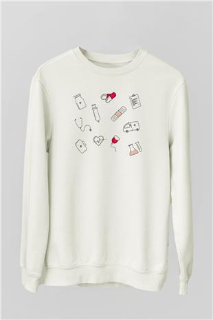 Tıp Bayramı Baskılı Beyaz Unisex Sweatshirt