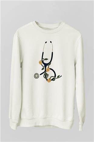 Tıp Bayramı Baskılı Beyaz Unisex Sweatshirt