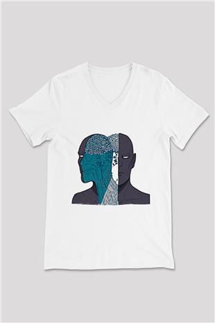 Tıp Bayramı Baskılı Beyaz Unisex V Yaka Tişört - Tshirt