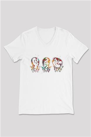 Tıp Bayramı Baskılı Beyaz Unisex V Yaka Tişört - Tshirt