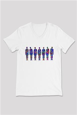 Tıp Bayramı Baskılı Beyaz Unisex V Yaka Tişört - Tshirt
