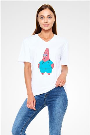 Tıp Bayramı Baskılı Beyaz Unisex V Yaka Tişört - Tshirt