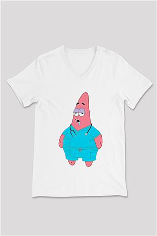 Tıp Bayramı Baskılı Beyaz Unisex V Yaka Tişört - Tshirt