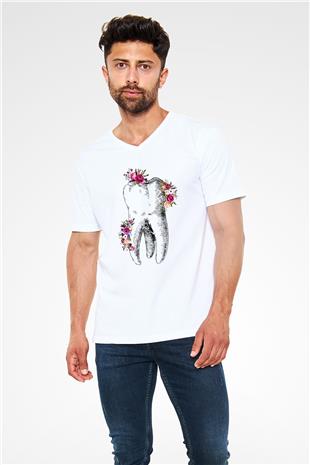 Tıp Bayramı Baskılı Beyaz Unisex V Yaka Tişört - Tshirt