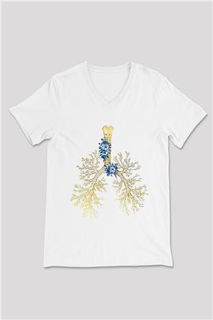 Tıp Bayramı Baskılı Beyaz Unisex V Yaka Tişört - Tshirt