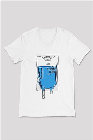 Tıp Bayramı Baskılı Beyaz Unisex V Yaka Tişört - Tshirt