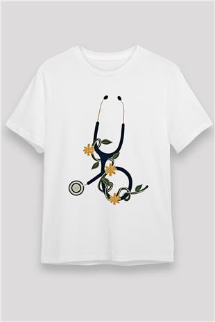 Tıp Bayramı Baskılı Unisex Beyaz Tişört - Tshirt
