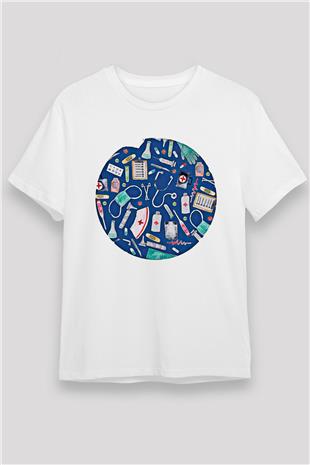 Tıp Bayramı Baskılı Unisex Beyaz Tişört - Tshirt