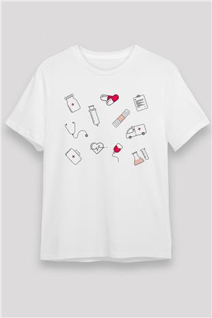 Tıp Bayramı Baskılı Unisex Beyaz Tişört - Tshirt