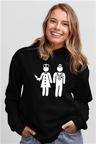 Tıp Bayramı Baskılı Unisex Siyah Hoodie