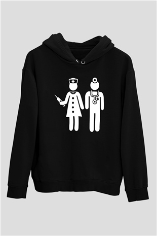 Tıp Bayramı Baskılı Unisex Siyah Hoodie