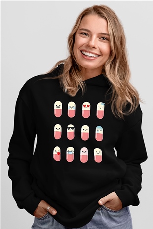 Tıp Bayramı Baskılı Unisex Siyah Hoodie