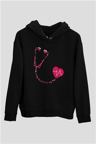 Tıp Bayramı Baskılı Unisex Siyah Hoodie