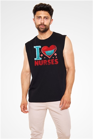 Tıp Bayramı Baskılı Unisex Siyah Kolsuz Tişört - Tshirt