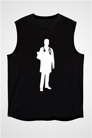 Tıp Bayramı Baskılı Unisex Siyah Kolsuz Tişört - Tshirt