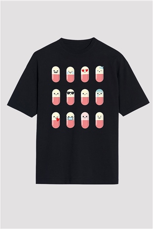 Tıp Bayramı Baskılı Unisex Siyah Oversize Tişört - Tshirt