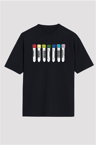 Tıp Bayramı Baskılı Unisex Siyah Oversize Tişört - Tshirt